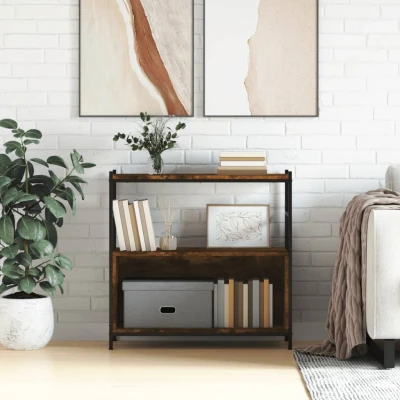 Afbeelding van Boekenrek 80x30x78,5 cm bewerkt hout en ijzer gerookt eiken