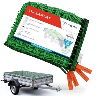 Afbeelding van TRIBURG Aanhangernet 2x3,5 met hoekmarkering en randversterking spanrubber voor optimale ladingzekering rubberen koord