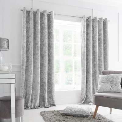 Afbeelding van Catherine Lansfield Gordijn van gecrasht fluweel met ophangogen, polyester, zilver, 152,4 cm x 228,60