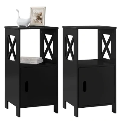 Afbeelding van WOLTU Nachtkastje voor smalle slaapkamer, set van 2, salontafel, nachtkastje, klein met 1 open vak en verborgen vak, woonkamer, MDF, 30 x 60 cm