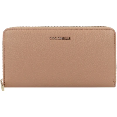 Afbeelding van COCCINELLE Leren Portemonnee Metallic Soft Wallet Grained Leather Skin Lichtbruin