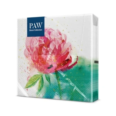 Afbeelding van PAW Papieren Servetten 3 laags (33 x 33 cm) I 20 Stuks Perfect voor Verjaardagen, Feesten, Bruiloften, Communie en Vieringen Tafeldecoratie, Kleurrijke Pioenroos Waterverf
