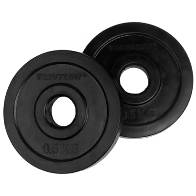 Afbeelding van Tunturi Halterschijven Halter gewichten 2x0,5kg 30mm Rubber Incl. gratis fitness app