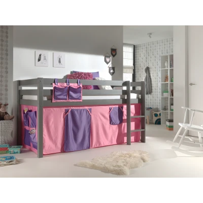 Afbeelding van LUCEVI Pino Halfhoogslaper H115CM + Ladder Bella Gordijntjes Grijs 90x200 cm