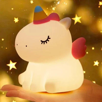 Afbeelding van GIBOHOM Eenhoorn nachtlampje voor kinderen, led, dimbare touch bediening, siliconen kinderkamer met 30 minuten timer, USB oplaadbaar, 3 lichtmodi, baby, eenhoorn, cadeau