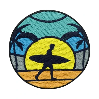 Afbeelding van Finally Home Surfen op het strand, patch om te strijken, zeepatches, palmen strijkplaatje, zon patches, surfer opstrijkpatches, zomer strijkpatch,
