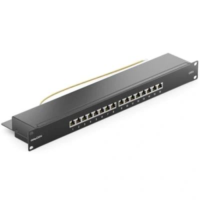 Afbeelding van deleyCON CAT 6 Patchpanel Distributiepaneel 16 Poorts Desktop 19 Inch Rackmount Servermontage RJ45 Afgeschermd TIA568A TIA568B Zwart