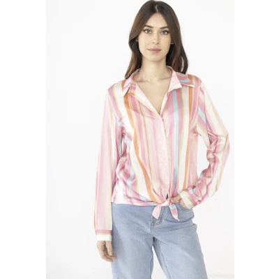 Afbeelding van Blouse, gestreept, roze, one size