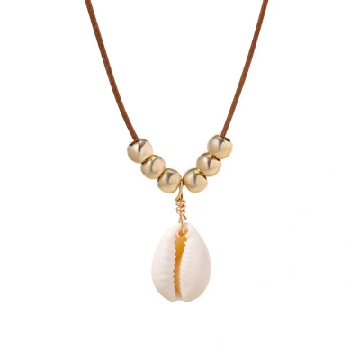 Afbeelding van Jomide Choker Boho Summer Schelp Touw Bruin/Goudkleurig