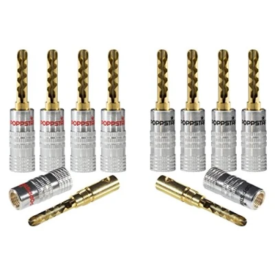 Afbeelding van Poppstar 10x High End Holle Bananenstekker, BFA voor Luidsprekerkabel (tot 6 mm²), Speakers, AV Receiver, 24k Vergulde Contacten (5x zwart, 5x rood)