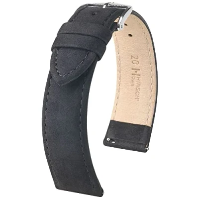 Afbeelding van HIRSCH Horlogebandje Osiris L echt kalfsleer klassiek/elegant Dames/Heren Nubuk Zwart 20 mm