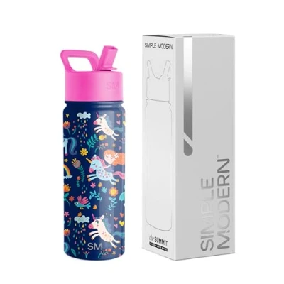 Afbeelding van Simple Modern Summit Unicorn Rainbows Waterfles met rietje, thermobeker van roestvrij staal, geïsoleerd, herbruikbaar, voor jongens en meisjes school, 530 ml