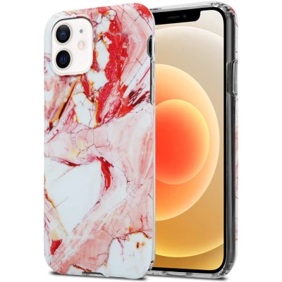 Afbeelding van Cadorabo Hoesje geschikt voor Apple iPhone 12 / PRO in Wit Roze Marmer No. 20 Beschermhoes gemaakt van TPU siliconen Case Cover met mozaïek motief