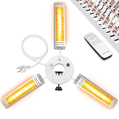 Afbeelding van KESSER® Terrasverwarmer 3000W Elektrische Kachel voor Parasol Infrarood Verwarming Heater Sfeervolle Verwarmer met Afstandsbediening IP65 Weerbestendig Zilver