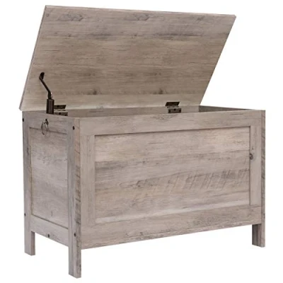 Afbeelding van HOOBRO Schoenbank, Zitkist, Speelgoedkist met deksel, Opbergkast, 76 x 40 48 cm, veiligheidsscharnieren, hal, woonkamer, envoudig te monteren, Grijs EBG75CW01G1