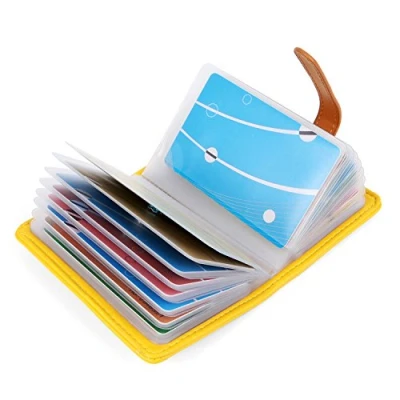 Afbeelding van 10 kleuren creditcardhouder voor dames en heren, leer, 26 sleuven, Geel., Une taille pour tous, Klassiek