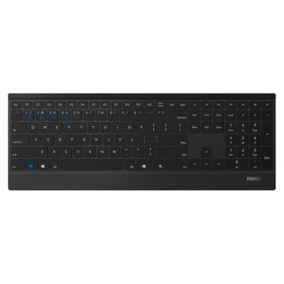 Afbeelding van Rapoo 9500m draadloze ultradunne multi mode Deskset, toetsenbord en muis voor kantoor, bureau, Bluetooth 3.0/4.0, 2, 4 GHz zwart, Indeling: Duits