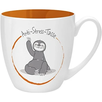 Afbeelding van Gruss &amp; Co 45514 anti stress mok luiaard, 45 cl, cadeau, New Bone China, oranje, 9,5 cm