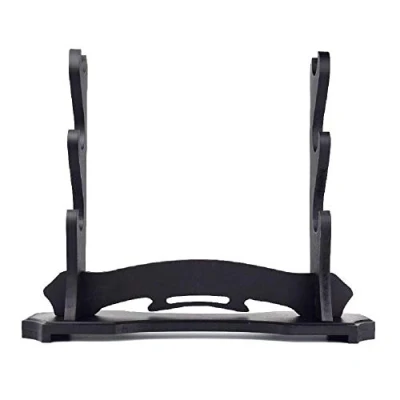 Afbeelding van BiJun Katana zwaardstandaard, zwart houten zwaard wandhouder, gladiator muur display kruisridder zwaardstandaard mes kleerhanger steun standaard (3 zwaard)