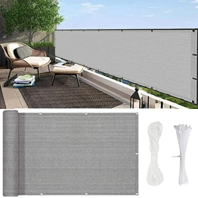 Afbeelding van Balkonscherm 70 x 500 cm Ondoorzichtig, windbescherming Balkonscherm, inkijkbescherming met kabelbinders, oogjes, koord voor balkon balustrades terras, Grijs