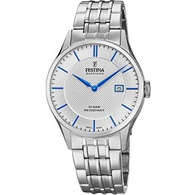 Afbeelding van Festina Horloge voor heren F20005/2 Swiss Made zilver roestvrij staal case stalen band, blauw, groß, armband
