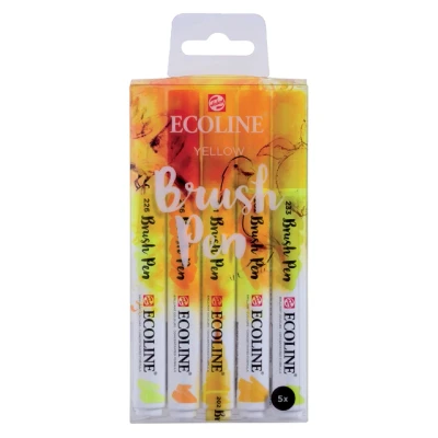 Afbeelding van Brushpen Talens Ecoline set geel blister à 5 stuks ass