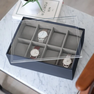 Afbeelding van STACKERS PEBBLE NAVY Luxe Horloge Doos Opbergdoos 8 Horloges Heren