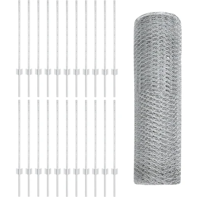 Afbeelding van vidaXL Hekpalen 11 stuks U Channel 80 cm Gegalvaniseerd staal, Zeshoekig hek 0.8x50 m staal
