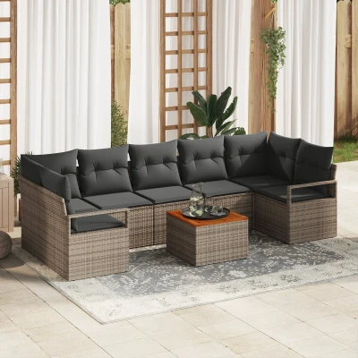 Afbeelding van vidaXL 8 delig Tuin Sofa Set met Kussens Grijs Poly Rattan Acacia