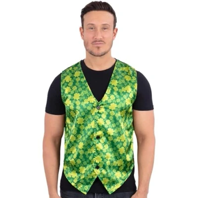 Afbeelding van Smiffy&#039;s Landen Thema Kostuum Good Luck Gilet Groen Man Groen, Zwart Large Carnavalskleding Verkleedkleding