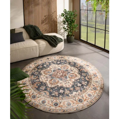 Afbeelding van Rond Vintage Buitenkleed Valenca Fino Goud/blauw 115 Cm