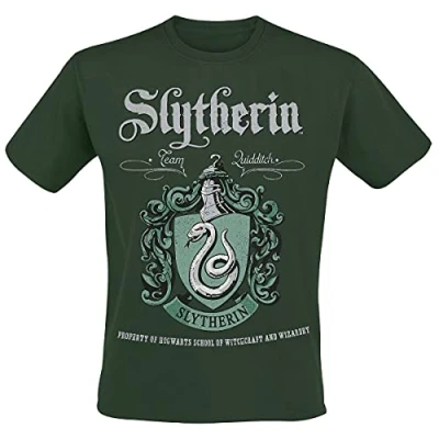Afbeelding van Henry Tiger Harry Potter Slytherin Crest Tshirt print, Heren, Maat: Medium, Bottle green