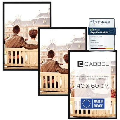 Afbeelding van CABBEL Set van 3 stuks fotolijsten 40x60 cm MDF houten lijst in zwart met onbreekbaar plexiglas/modern om op te hangen, ideaal voor foto&#039;s, collage