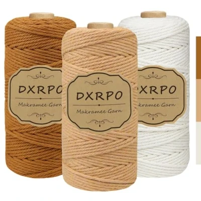 Afbeelding van DXRPO Premium macramégaren, 3 stuks, mm x 100 m, katoenen garen, voor doe het zelf handwerk, hangplanten, Kerstmis, boho decoratie (natuur, bruin, donkerbruin)
