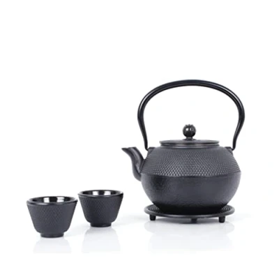 Afbeelding van Echtwerk Theeservies van gietijzer, theepot 1,1 l met afneembare zeef, theemaker onderzetter, theepotset in vintage design voor het bereiden losse thee, zwart