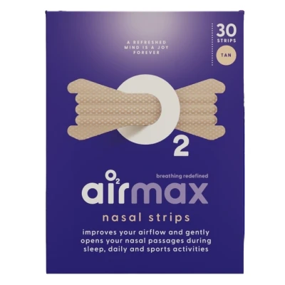 Afbeelding van Airmax neuspleisters 30 neusstrips extra sterk beige Directe werking Opent de neus Meer luchtstroom Beter slapen, snurken verminderen, geen verstopte en gebruik tijdens sporten