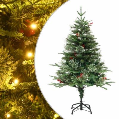 Afbeelding van Kerstboom met LED en dennenappels 150 cm PVC PE groen