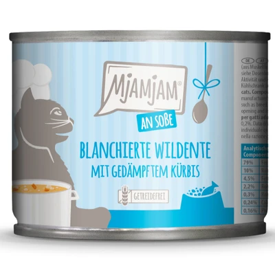Afbeelding van 6x185g MjAMjAM op Saus geblancheerde wilde eend met gestoomde pompoen kattenvoer nat