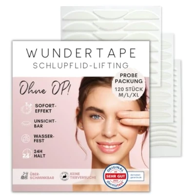 Afbeelding van WUNDERTAPE Ooglidstrepen, slipooglidtape, strepen voor ooglid lifting, zonder operatie (waterbestendig, onzichtbaar, 24 uur houvast, eyelidtape) ooglidstrips onzichtbaar (M+L+XL)