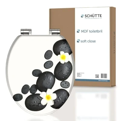 Afbeelding van SCHÜTTE wc bril Stone met softclosemechanisme van hout toiletbril deksel houten kern toiletdeksel motief (maximale belasting de 175 kg) wit