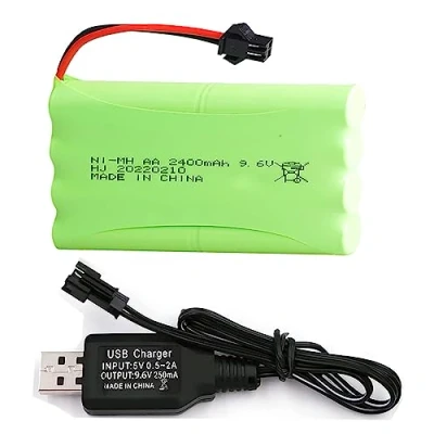 Afbeelding van Yangers RC Oplaadbare 9.6V 2400mAh NI MH Batterij Pack SM 2P Plug Connector met USB Oplader Set voor Auto Off Road Truck Jumper Speelgoed