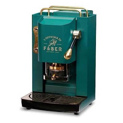 Afbeelding van FABER COFFEE MACHINES Model Pro Deluxe Koffiezetapparaat voor 44 mm ESE pads, messing afwerking, instelbare padpers van messing, standaard magneetventiel (British Green)