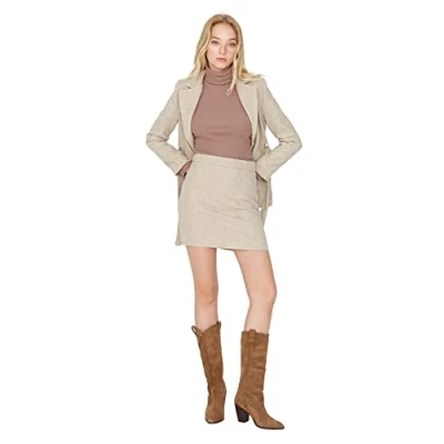 Afbeelding van Trendyol Mini Hoge taille Pen Beige geweven minirok van A lijn met stempelstof TWOAW23ET00051