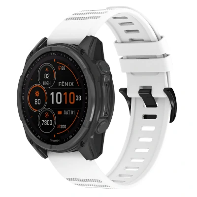 Afbeelding van QuickFit Stripe Siliconenbandje voor de Garmin Watch 22 mm aansluiting Wit imoshion bandje Geschikt Fenix 6 / Pro,
