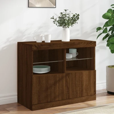 Afbeelding van Dressoir met LED verlichting 81x37x67 cm bruineikenkleurig