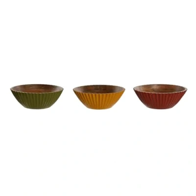 Afbeelding van Home ESPRIT Saladekom, geel, koraalgroen, mangohout, 30 x 12 cm, 3 stuks