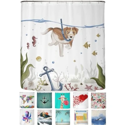 Afbeelding van arteneur® Duikende hond anti schimmel douchegordijn 180 x 200 gerecycled met Oeko Tex Standard 100 verzwaarde zoom, ondoorzichtig, waterdicht, wasbaar, 12 ringen &amp; e book