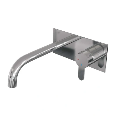 Afbeelding van Brauer Chrome Edition Wastafelmengkraan inbouw gebogen uitloop links hendel plat smal afdekplaat model D 1 chroom