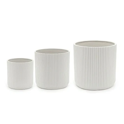 Afbeelding van Amazon Basics Plantenbakken, rond, gegolfd keramiek, verschillende maten, 15,2 cm, 20,3 cm en 25,4 3 stuks, wit