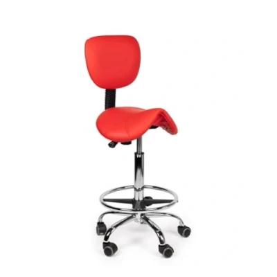 Afbeelding van zadelkruk rugleuning Standaard Rood met Voetring Zithoogte 50/68cm kruk op wielen krukje werkkruk bureaukruk kapperskruk verstelbaar draaikruk tabouret tot 160kg
